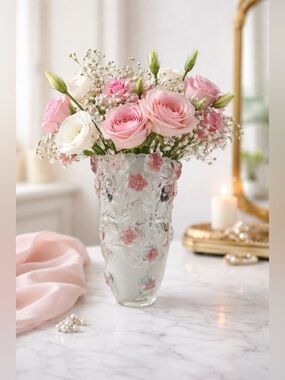 MIKASA Vintage Flower Vase Glass Bella Rosa Pink Frost Glass Germany